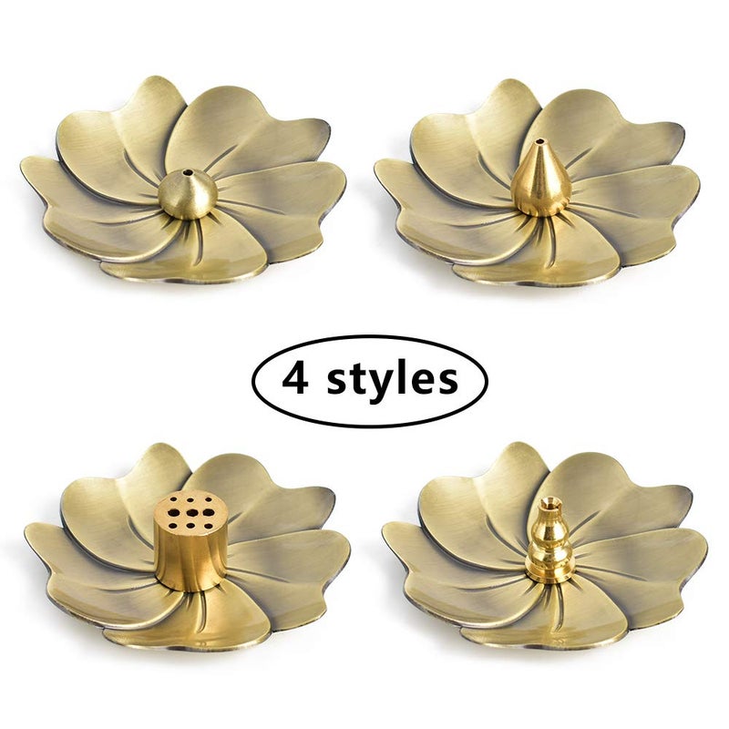 HOKPA Sakura Flower Incense Holder, 5PCS Bronze Incense Burner Holder with Silk Pouch, Two Styles Drop-Shape, Cylinder Multihole and Gourd-Shape Ash Catcher Yoga Room Bedroom Home Fragrance - Image 4